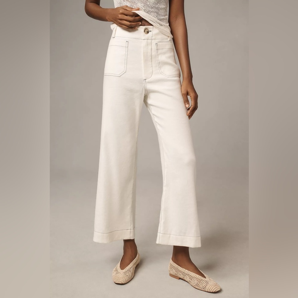 Anthropologie Colette Contrast-Stitch Linen Crop Wide Leg Pants - 33 Tall 5️⃣